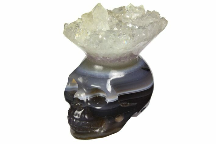 Polished Agate Skull with Quartz Crown #149547